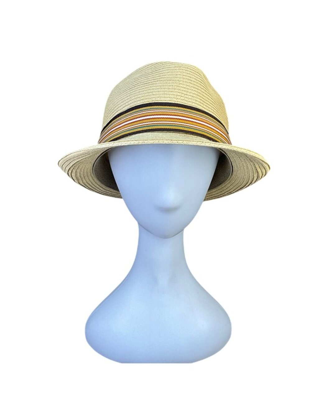 Jaxon Unisex Natural Straw Fedora Hat With Striped Band Sun Protection